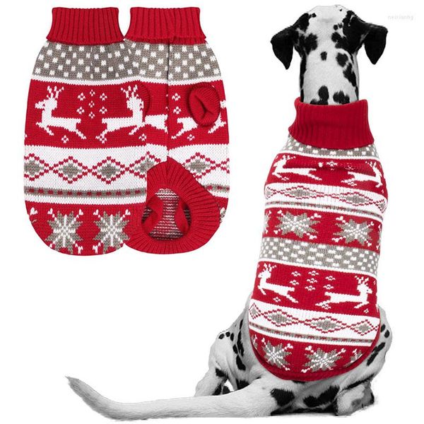 Hundebekleidung, Weihnachtspullover, mittelgroße und große Hunde, Rentier, Schneeflocke, gestrickt, Weihnachten, Urlaub, Haustierkleidung, Rollkragenpullover, Strickpullover