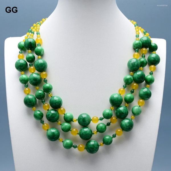 Kolye Kolye Guaiguai Takı Sarı Yeşil Jades Kolye Çoklu Telleri Yuvarlak Yeşim Chokers 21 '' Kadınlar için