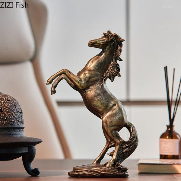 Dekoratif figürinler taklit bakır at heykeli retro hayvan reçine masası dekor el sanatları süsler steed heykel vintage ev