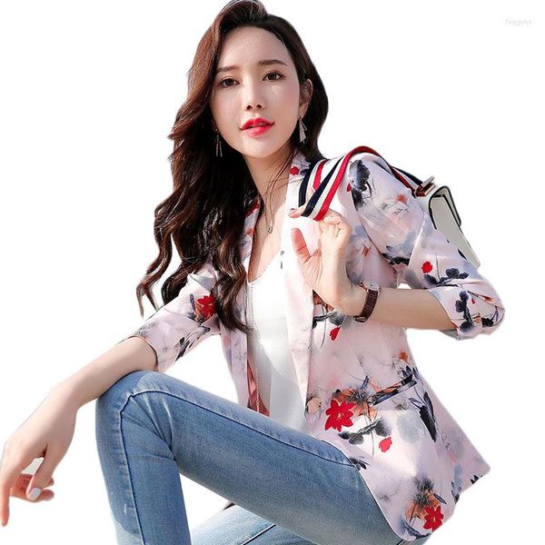 Ternos femininos de alta qualidade Blazer Office Lady Lady Small Business Business Formal Wear Sleeve Sleeve Print Short Feminino Y88