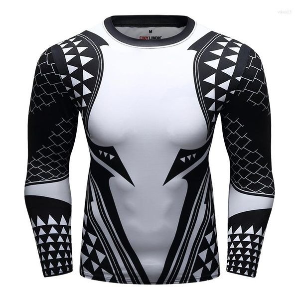 Erkek Tişörtleri Özel Süblimlenmiş Sıkıştırma Gym uzun kolu BJJ Rashguard MMA Erkek Kızarık Koruma