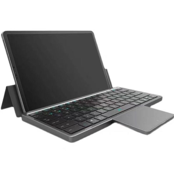 Teclado Bluetooth sem fio de 3 canais com grande touchpad e caixa PU Stand para Windows Android DS iPhone BT5.2 recarregável