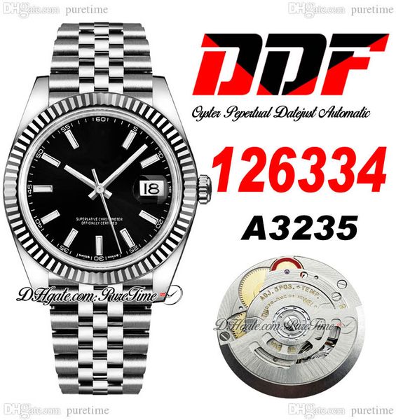 DDF apenas 126334 A3235 Relógio masculino automático 41 Boldado Belso Black Black Stick Markers 904L Oystersteel Bracelet Super Edition Personalize a mesma série PureTime A1
