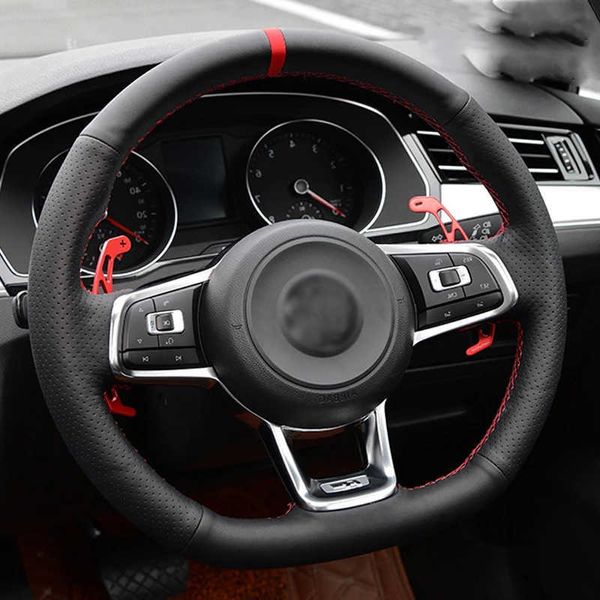 Özelleştirilmiş otomobil direksiyon örgüsü kapağı Volkswagen VW Golf için Orijinal Deri 7 GTI Scirocco Polo GTI UP GTI TIGUA