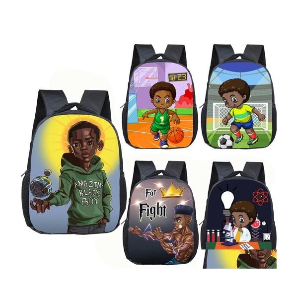 Mochilas A incrível Black Boy Print Backpack Afro Brown Kids Garten Infantil Bolsas Escolares Cartoon Criando Bag Bookbag Drop Delt Brow B Dhosy