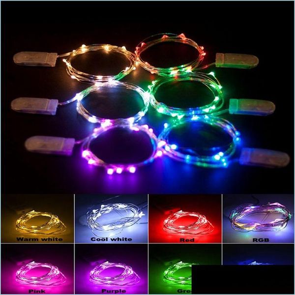 Led Strings 1M 2M 5M Button Cr2032 Batteria Micro Mini String Light Copper Sier Wire Starry Vine Per Wedding Drop Delivery L Dhj5S