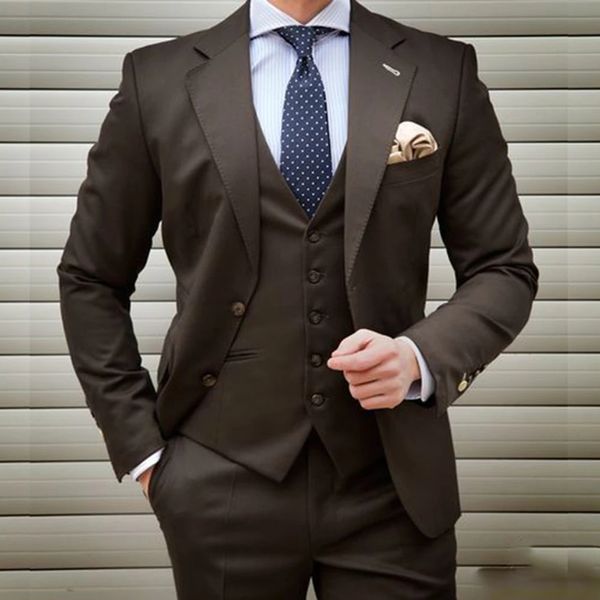 Men do marrom escuro Ternos Slim Fit 3 peças Tuxedo de casamento para noivo Mosco de moda masculina Casa formal calças colete