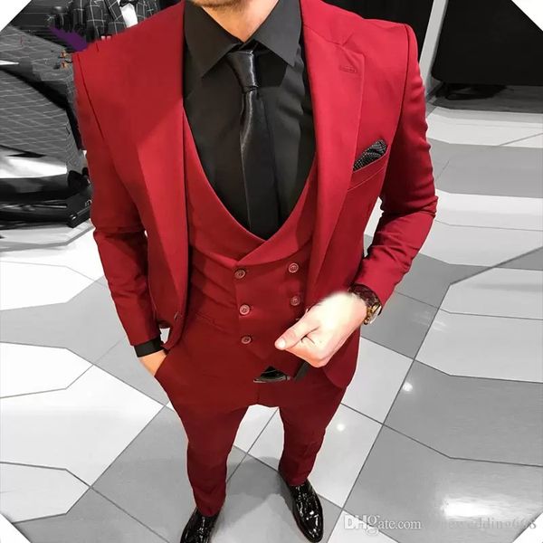 Bleaomsmen Wear Wear Notch Lapeel Red/Black One Butroom Groom Tuxedos Men Suits Wedding Prom Man Blazer Jaqueta