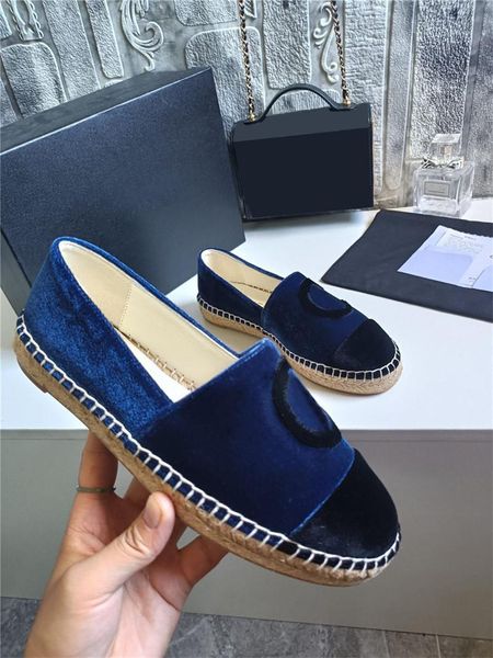 2 Espadrillas in tweed Scarpe eleganti in pelle di agnello blu scuro e iuta Scarpe eleganti avorio con scatola