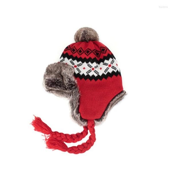 Berretti Cappello invernale Cappelli bomber russi per donna Uomo Outdoor Neve calda con pompon in pelliccia Berretto da caccia con paraorecchie rosso antivento