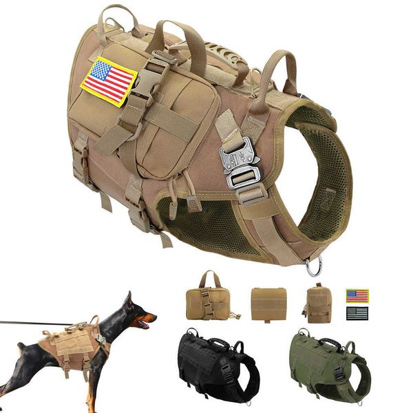 Köpek yakaları Treass güçlü naylon köpek koşum taketi taktik askeri evcil hayvan yelekleri çanta ile çalışan köpek eğitim yelekleri orta büyük köpekler için t221212