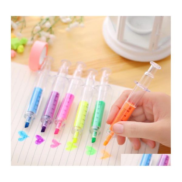 Eluminanti 6 colori No Novelty Nurse Ago Siringa a forma di evidenziatore MarkerPen Marker Pens Stationery School Supplies wll186 drop d otqvj