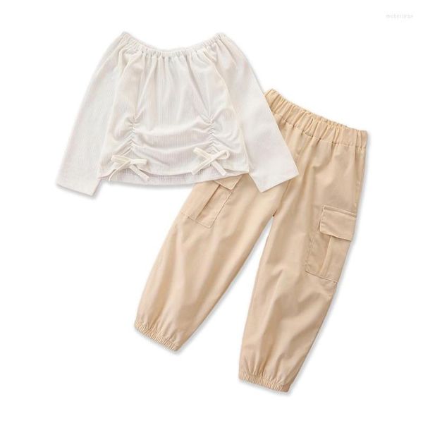 Conjuntos de roupas Autumn Girl Conjunto de calças de blusa branca para crianças