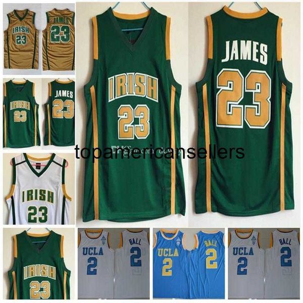 Maglia da uomo NCAA College High School Irish # 23 UCLA Bruins Ball 2 Lonzo Bianco Giallo Viola Abbigliamento da basket nero