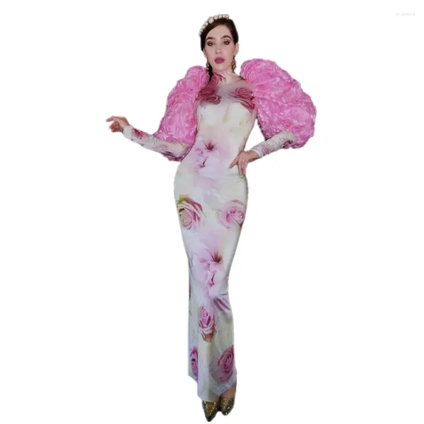 Stage Wear Retro Pink Chinese Cheongsam Abito da sera lungo Noble Lady High Split Tight Party Birthday Prom Formal