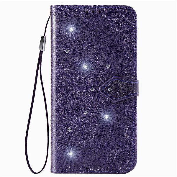 Custodie a Portafoglio per Samsung Galaxy S23 S22 S21 S20 Note20 Ultra Note10 Plus Custodia con Flip in Pelle PU con Strass in Rilievo Mandala con Slot per Schede