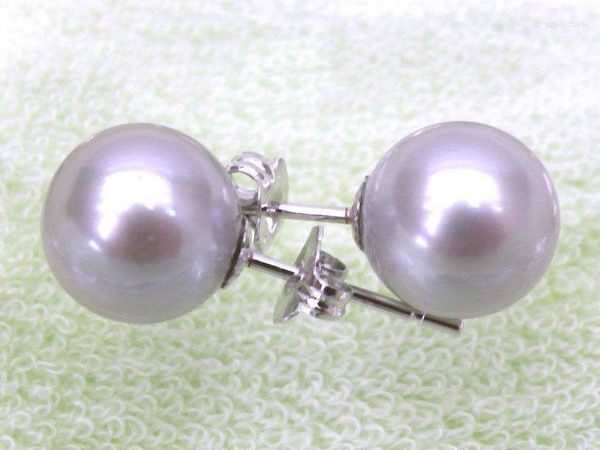 Stud Earrings Cultured 9mm Round Silver Gray South Sea Pearls Earring 18 Solid White Gold