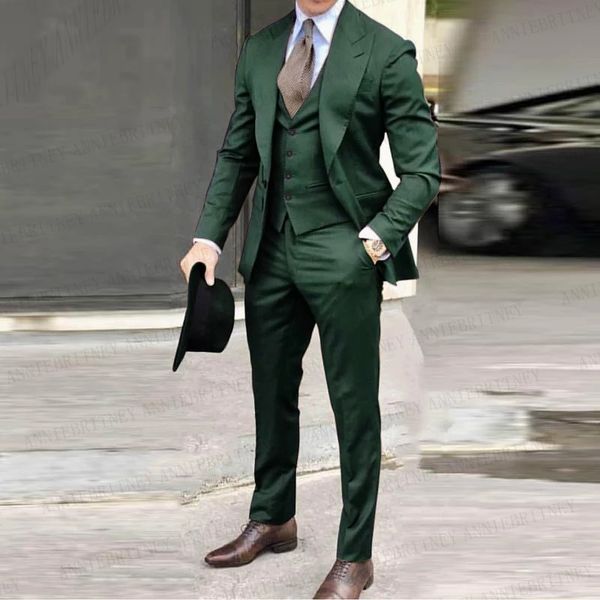 Dark Green Suit Men 3 Pieces Set Prom Wedding Suits for Men Tuxedo Slim Fit Bridegroom Marriage Costume Custom Jacket Vest Pants
