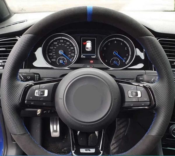Maßgeschneiderte Auto-Lenkradabdeckung aus geflochtenem Wildleder für den Innenraum des Volkswagen Golf R MK7 GTI VW Golf 7 Polo Scirocco 2015 2016