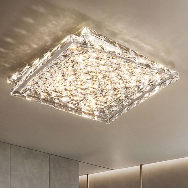 Plafoniere a LED moderne in cristallo quadrate Apparecchio Lampade a soffitto rettangolari di lusso americane Lampade a soffitto europee brillanti a montaggio superficiale per interni