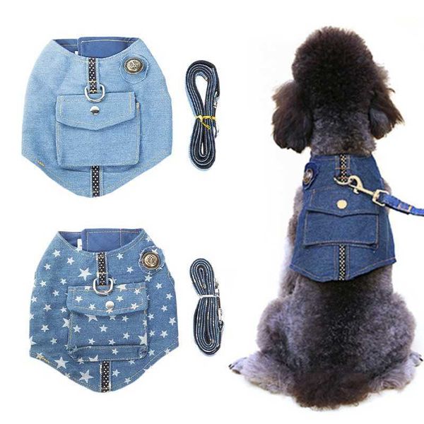 Collari per cani Guinzagli Giacca di jeans Cinturino sul petto Gilet Teddy Pomerania Piccolo guinzaglio per animali domestici T221212