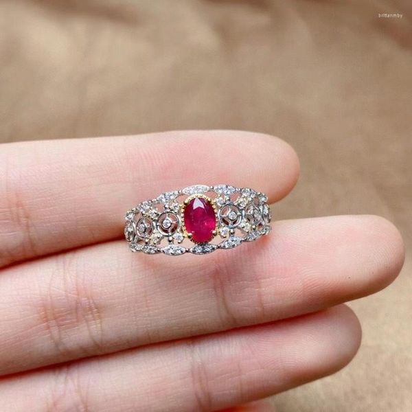 Cluster Rings Natural Ruby Jewelry 925 Серебряное кольцо для вечеринки 4 мм 6 мм продажа роскошных роскошных