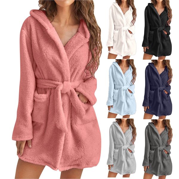 Kış Placroear Women Peluş Bandaj Robe Yumuşak Rahat Sıcak Pamas Duş Spa Hambre Uyku Nightgown Giyinlik