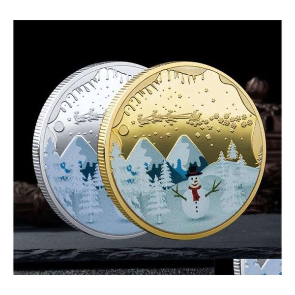 Arti e mestieri Moneta commemorativa natalizia Bomboniere Personalità Cartoon Babbo Natale Collezione di medaglie Regalo artigianale 40Mmhigh Quali Dhqis