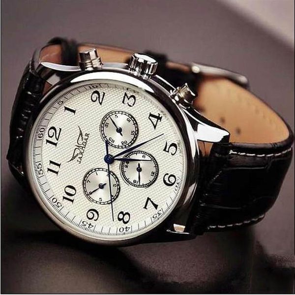 2021 Luxo Jaragar Classic Black Genuine Leather Band Mechanical Self Wind Analog Fashion Jaragar Watch Men Relogio Mas234h