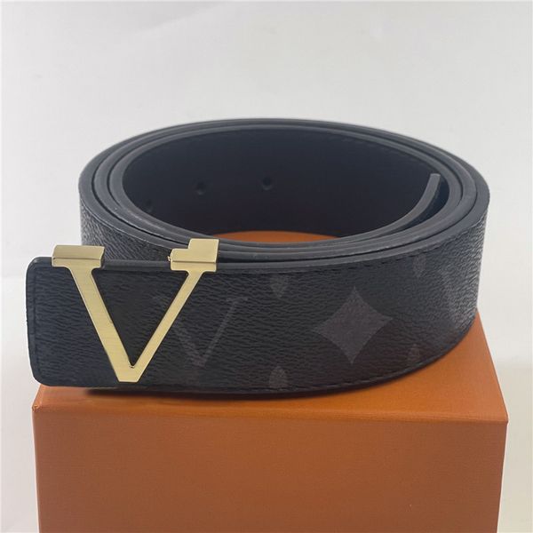 Cinto Damier Luxury V Leather Belt Preto Couro Genuíno Fivela V High-end Cintura Lusso Black Letter Lui Belt Man