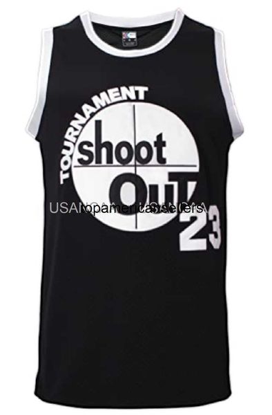 96 23 Maglia da torneo Shootout Maglia da basket S-XXL Nero 90S Abbigliamento hip-hop Lettere e numeri cuciti