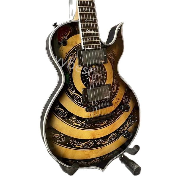 Chitarra elettrica Lvybest Corpo irregolare personalizzato Wylde Audio Style Viking Totem Design