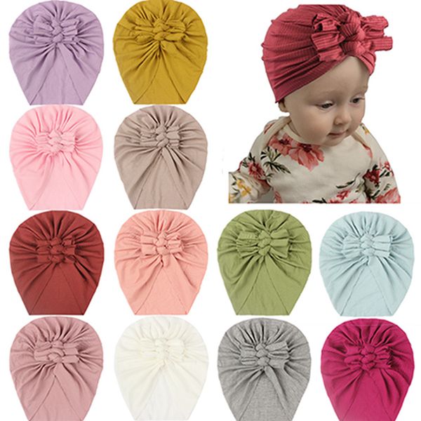 Lovely Handmade Bowknot Neonate Cappelli indiani Cappellini per neonati a righe tinta unita Accessori per capelli per bambini Decorazione di abbigliamento