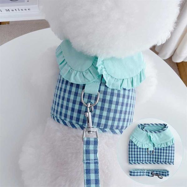 Collari per cani Guinzagli Plaid Dog Cat Harness and Guinzaglio Set Cute Pet Walking Lead Accessori con collare Cucciolo Gilet Abbigliamento per cane piccolo Chihuahua T221212