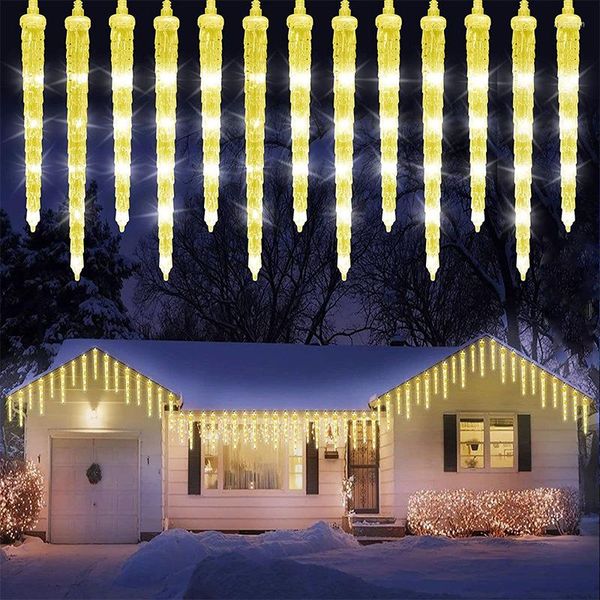 Stringhe 20 Tubi Luci a LED solari di Natale Gocce di ghiaccio Ghirlanda stradale Tenda impermeabile per esterni Fata Luce Decorazioni per il giardino di nozze