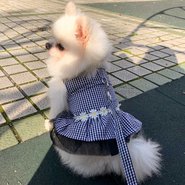 Collari per cani Guinzagli in cotone sottile Plaid Dog Dress Harness con guinzaglio Pet gonna Vestiti per cani T221212
