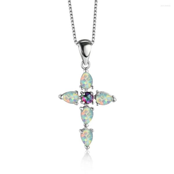 Anhänger-Halsketten, luxuriöse Damen-Kreuz-Halskette mit Geburtsstein, zierlicher blauer Opal, religiöser Schmuck, Geburtstagsgeschenke für Mama