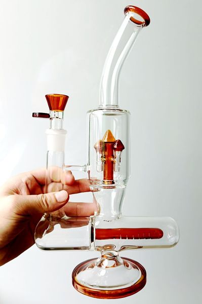 Narghilè Bong in vetro arancione con fungo Perc Bruciatore a nafta da 12,5 pollici Dab Rig Bowl Shisha Pipa per tabacco