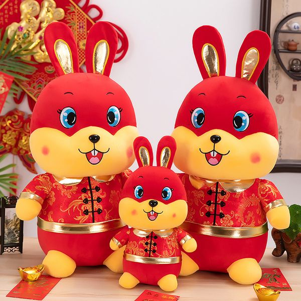 2023 Jahr des Kaninchen-Sternzeichens Hase Plüschtier Stofftier-Maskottchen-Puppe Glück für chinesisches Ornament