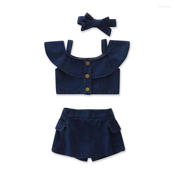 Completi di abbigliamento Summer Girl Set Solid Ruffles Camicetta Pantaloncini Abiti per bambini Moda bambini