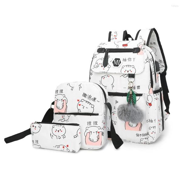 Zaino 2022 Tela di ricarica USB 3 pezzi / set Zaini scuola donna Zainetto per adolescenti Uomo Studente Borsa da libro Ragazzi Satchel