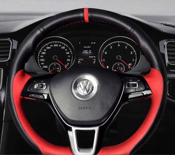 Maßgeschneiderte Auto-Lenkradabdeckung aus echtem Leder für Volkswagen VW Golf 7 Mk7 New Polo Jetta Passat B8 Tiguan Sharan Interieur