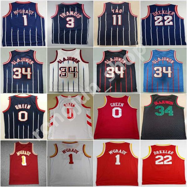 2022 Basquete Steve 3 Francis Clyde 22 Drexler Hakeem 34 Olajuwon Tracy 1 McGrady Jalen 4 Green Jersey costurou e bordou camisas masculinas