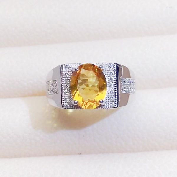 Cluster Rings Anello da uomo Natural Real Yellow Citrine 925 Sterling Silver 8 10mm 2.4ct Gemstone Fine Jewelry per le donne X21957