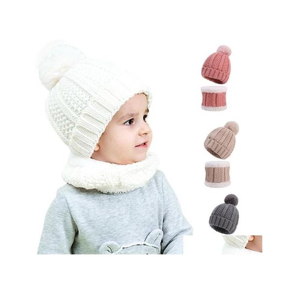 Partyhüte Baby Strickmütze Kind Reine Farbe Hornhut Hinzufügen Wollschal 2 Stück Kinder Outdoor Candy Winter Warm Wy901 Drop Lieferung Otjox