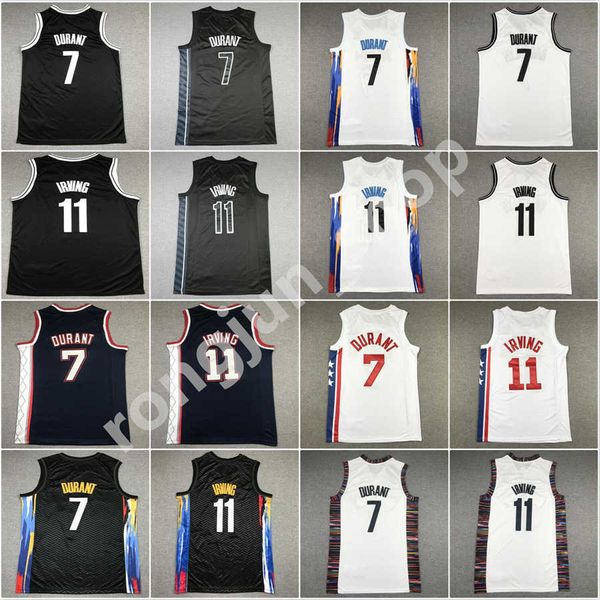 2022-23 Jersey de basquete 11 Irving Kevin Kyrie 7 Durant Bordado Bordado azul Branco camisetas pretas Tamanho S-xxl