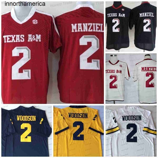 NCAA 2 Johnny Manziel Jersey de futebol Texas Am Aggies 2 Charles Woodson Michigan Wolverines Mens branco amarelo