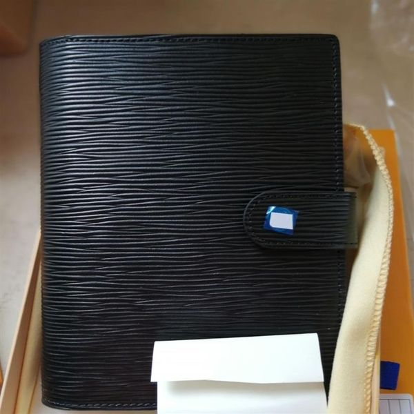 Siyah epi inek deri su dalgalanması küçük not defteri cep defteri kartı pasaport tutucu toplantı kayıt kitabı 19 14cm249p