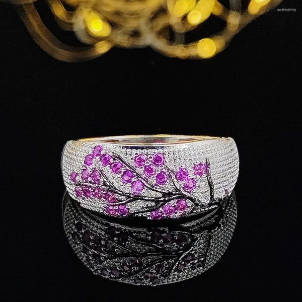 Обручальные кольца 2022 Роскошные ветви дерево розовое серебряное обручальное кольцо для женщин -юбилей подарки