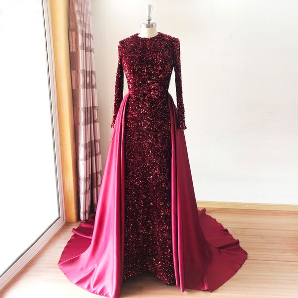 Elegante glitter paillettes madre della sposa abiti maniche lunghe bordeaux abiti da festa di nozze sposo mamma abiti da sera formale abito da ballo musulmano 2023